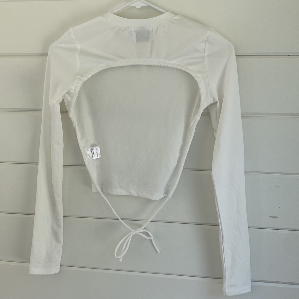 Princess Polly | White Long Sleeve Top Open Back Tie | Great Condition - Picture 4 of 6
